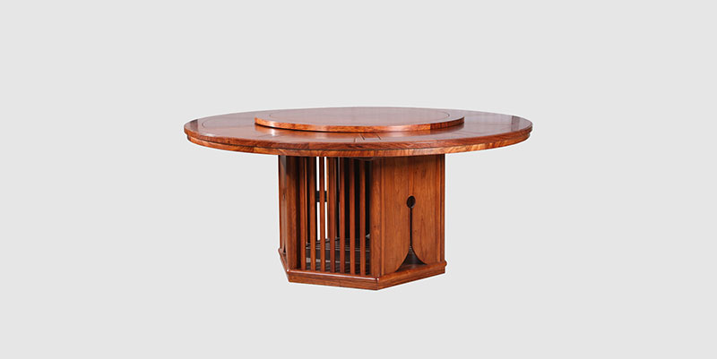 黔西南中式餐厅装修天地圆台餐桌红木家具效果图